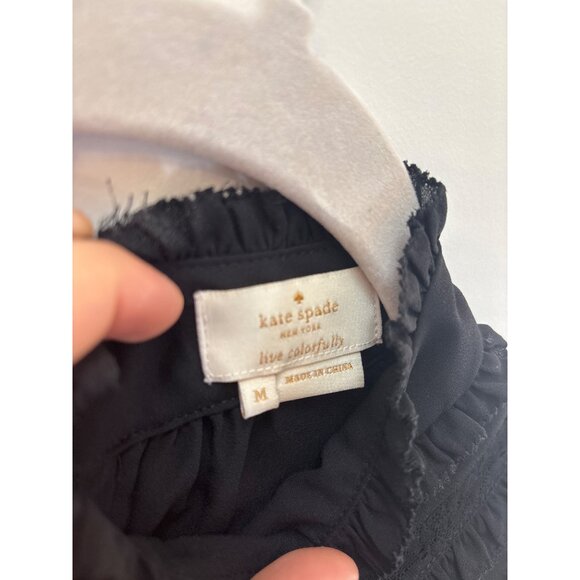 Kate Spade New York Black Ruffle High Neck Blouse Size M 100% Polyester Dry Clea - Picture 3 of 6